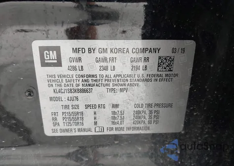 2019 Buick Encore Fwd Sport Touring z USA, uszkodzony, nr VIN KL4CJ1SB3KB886637